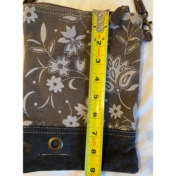 Myra Bag Crossbody Purse Brown Floral Canvas Zip Close Pocket Adjustable Strap - Picture 8 of 10